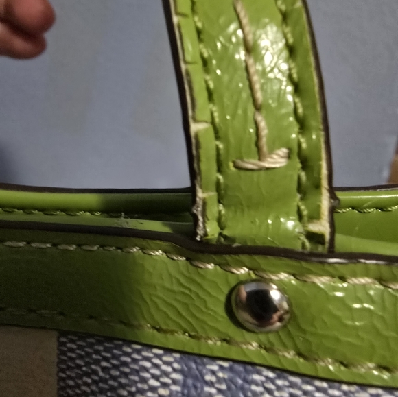 Coach Signature C Blue w/ Green & White Stripe Coated Canvas Small Satchel - Picture 8 of 11